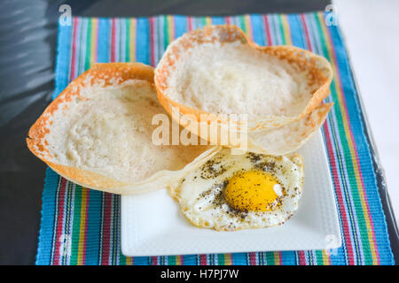 Traditional Sri Lankan breakfast, Egg Hopper, Dal, Coconut Sambul, Roti ...