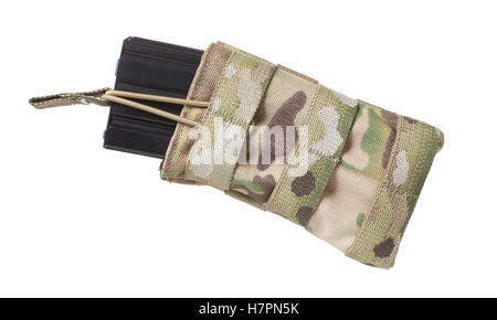 Metal AR-15 magazine in a pouch isolated on white Stock Photo