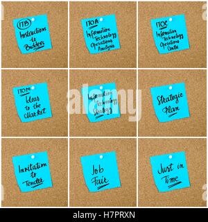 Collage of Business Acronyms written on blue paper note pinned on cork board with white thumbtack, copy space available Stock Photo