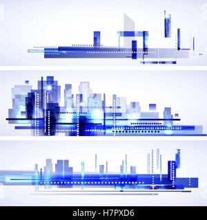 Abstract modern city skyline at night, header set, vector Stock Vector