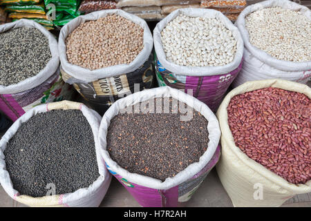 Assorted beans for sale, Kathmandu market, Nepal Stock Photo