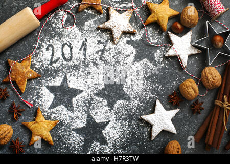 Christmas Baking Background With Assorted Christmas Cookies, Spices, Cookie  Molds And Wooden Cutting Board. Top View. Stock Photo, Picture and Royalty  Free Image. Image 88089504.