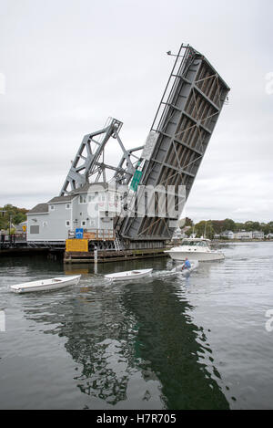 Mystic River highway bridge Connecticut USA - The lifting Bridge which crosses the Mystic River beginning to open Stock Photo