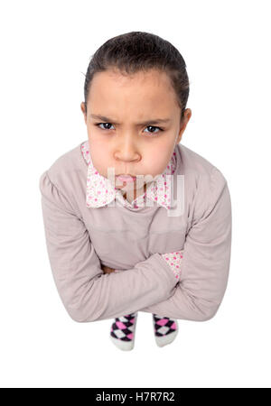 Frustrated Girl Isolated on Seamless White Background Stock Photo