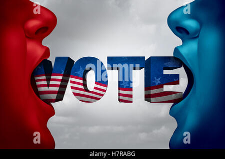 United States election voter and American vote campaign fight as Republican versus Democrat as two people with open mouths with Stock Photo