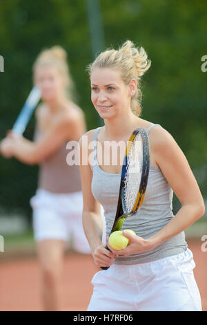 having a tennis lesson Stock Photo