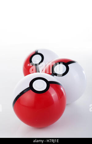 Pokemon ball pokeball on white studio background. Red and white poke ...