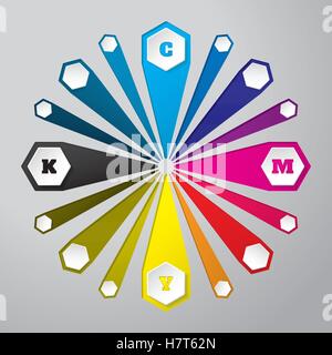 Cmyk wallpaper with 3d hexagons and color combinations Stock Vector