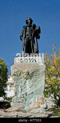 Monument to the painter Francisco de Goya and Lucientes realized by the sculptor Mariano Benlliure, in front of the Prado museum Stock Photo