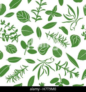 Herbes de Provence seamless pattern vector set. Popular culinary herbs. Design for cosmetics, restaurant, store, market, natural Stock Vector