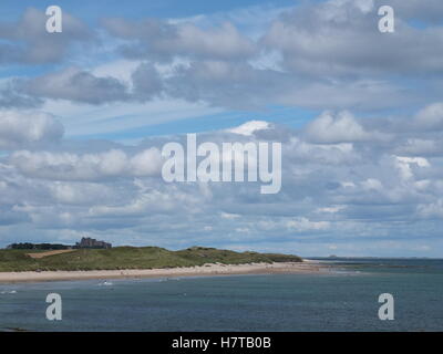 View from Seahouses towards Bamburgh castle & Lindisfarne castle in Northumberland Stock Photo