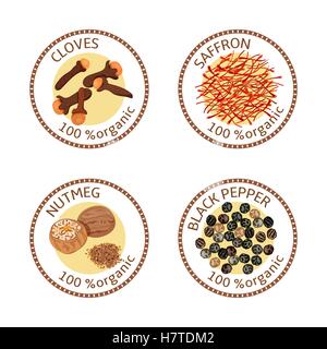 Set of spices labels. 100 organic. collection Stock Vector