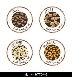 Set of spices labels. 100 organic. collection Stock Vector