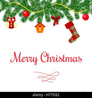 Merry christmas wreath and toys postcard Stock Vector