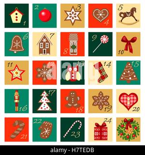 Advent Calendar hand drawn vector big squared set Stock Vector