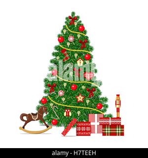 Beautiful decorated Xmas Tree isolated. Christmas Stock Vector