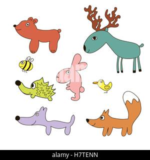 Childish cartoon forest wild animals Stock Vector