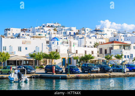 NAOUSSA TOWN, PAROS ISLAND - MAY 17, 2016: white houses of Naoussa town on island of Paros, Greece. Stock Photo