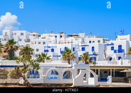 Traditional Greek holiday apartments in Naoussa town on Paros island, Greece Stock Photo