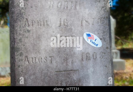 I voted sticker on a grave marker from 1903 Stock Photo