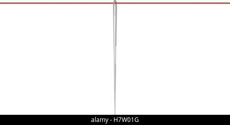 Needle in silver design hanging on red thread Stock Vector