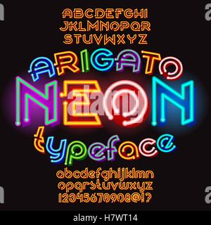 Arigato color neon typeface Stock Vector