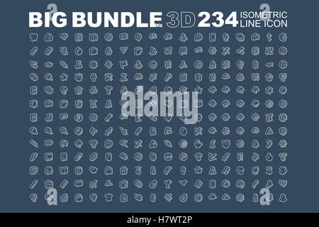 Big bundle of 3d isometric line icons Stock Vector