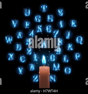 blue fire letters and candle Stock Vector