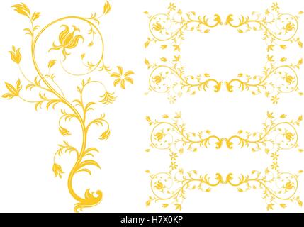 Golden Florals Textured ornate frames, decorative ornaments, flourish and scroll elements Stock Vector