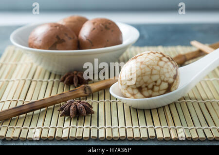 Hard Boiled Chinese Marbled Tea Eggs Stock Photo