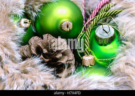 Christmas and New Year decoration with fur background Stock Photo