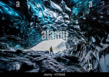 Inside Ice caves in Iceland Stock Photo