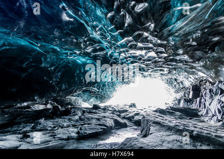 Inside Ice caves in Iceland Stock Photo