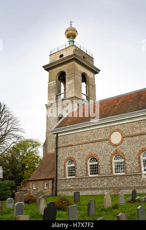 UK, England, Buckinghamshire, West Wycombe Hill, St Lawrence’s Church tower with golden ball on tower Stock Photo