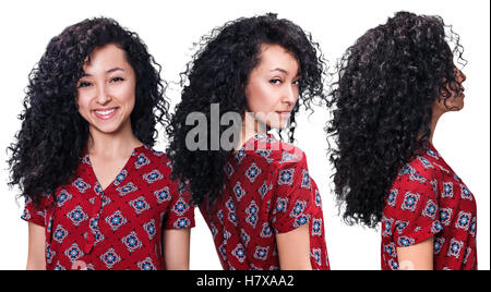 Young woman with curly black hair Stock Photo