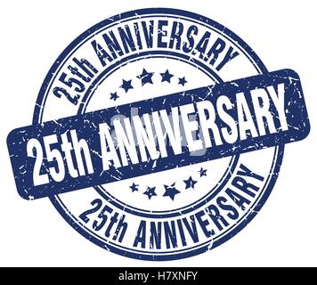 25th anniversary blue grunge stamp Stock Vector