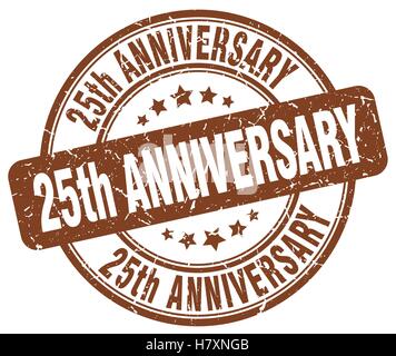 25th anniversary brown grunge stamp Stock Vector