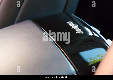 Interior (Designo) of used Mercedes-Benz S-Class S350 long (W221) car stand on a street in Mytishchi District in Moscow Oblast, Stock Photo