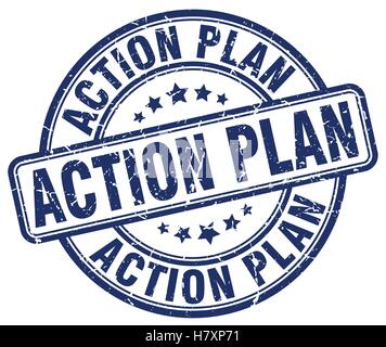 action plan blue grunge stamp Stock Vector