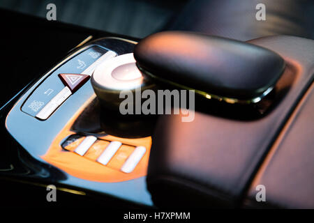 Interior (Designo) of used Mercedes-Benz S-Class S350 long (W221) car stand on a street in Mytishchi District in Moscow Oblast, Stock Photo