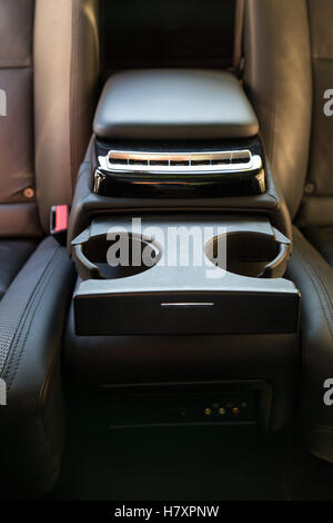 Interior (Designo) of used Mercedes-Benz S-Class S350 long (W221) car stand on a street in Mytishchi District in Moscow Oblast, Stock Photo