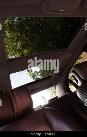 Interior (Designo) of used Mercedes-Benz S-Class S350 long (W221) car stand on a street in Mytishchi District in Moscow Oblast, Stock Photo