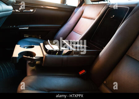 Interior (Designo) of used Mercedes-Benz S-Class S350 long (W221) car stand on a street in Mytishchi District in Moscow Oblast, Stock Photo