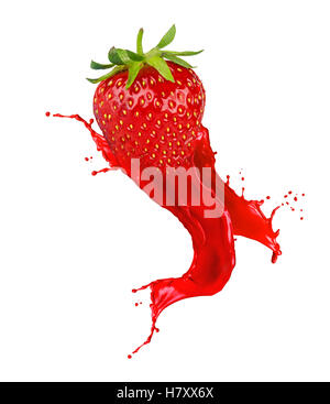 abstract red strawberry fruit color paint splash isolated on white background Stock Photo