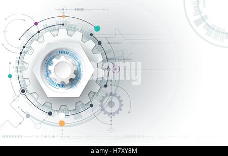 Vector illustration gear wheel, hexagons and circuit board, Hi-tech digital technology and engineering, digital telecom technolo Stock Vector