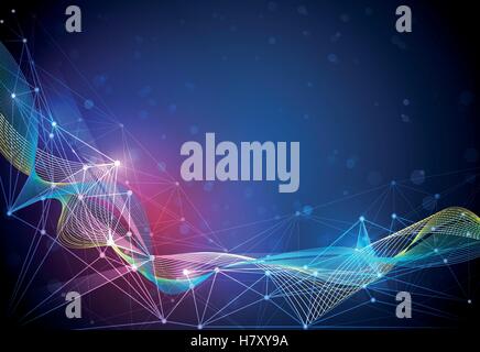 Illustration Abstract Molecules and 3D Mesh with Circles, Lines, Geometric, Polygonal, Triangle pattern. Vector design communica Stock Vector