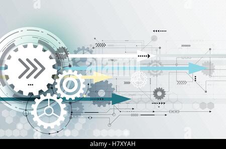 Vector abstract futuristic technology, gear wheel engineering and hexagon pattern on circuit board, Illustration hi-tech electri Stock Vector