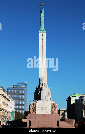Freedom Monument in Riga, Latvia. Stock Photo