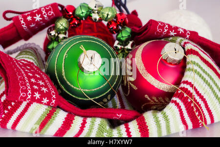 Christmas setting in cream, green and red Stock Photo