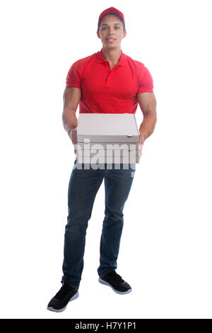 Pizza delivery man order delivering job young full body isolated on a white background Stock Photo